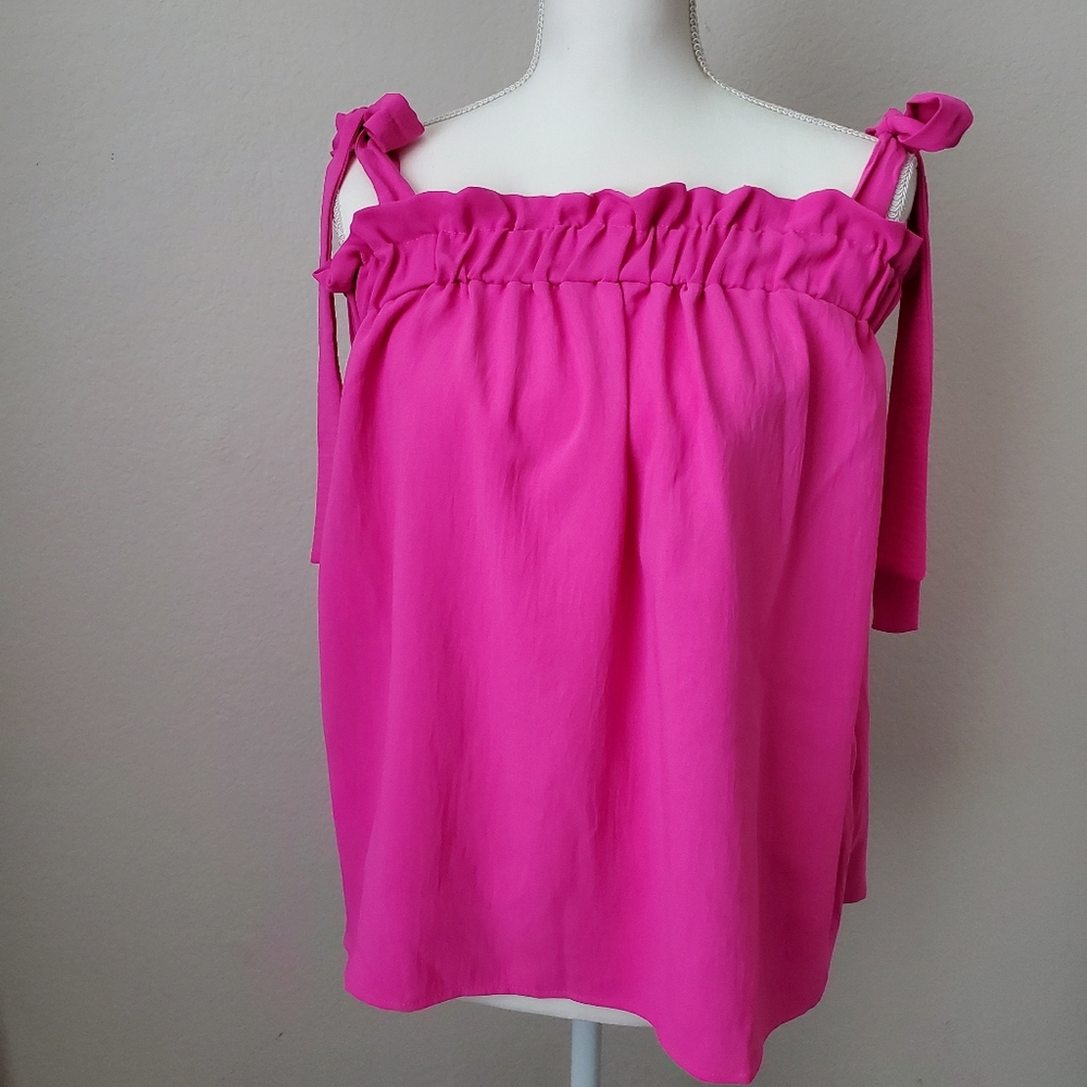 Entro Fuchsia Ruffled Babydoll Top Tie Strap Summer Camisole Size S